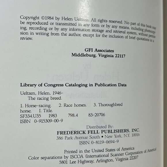 The Racing Breed By Helen Veltzen Hardcover Illustrated First Edition 1984 Thoro - Picture 6 of 7